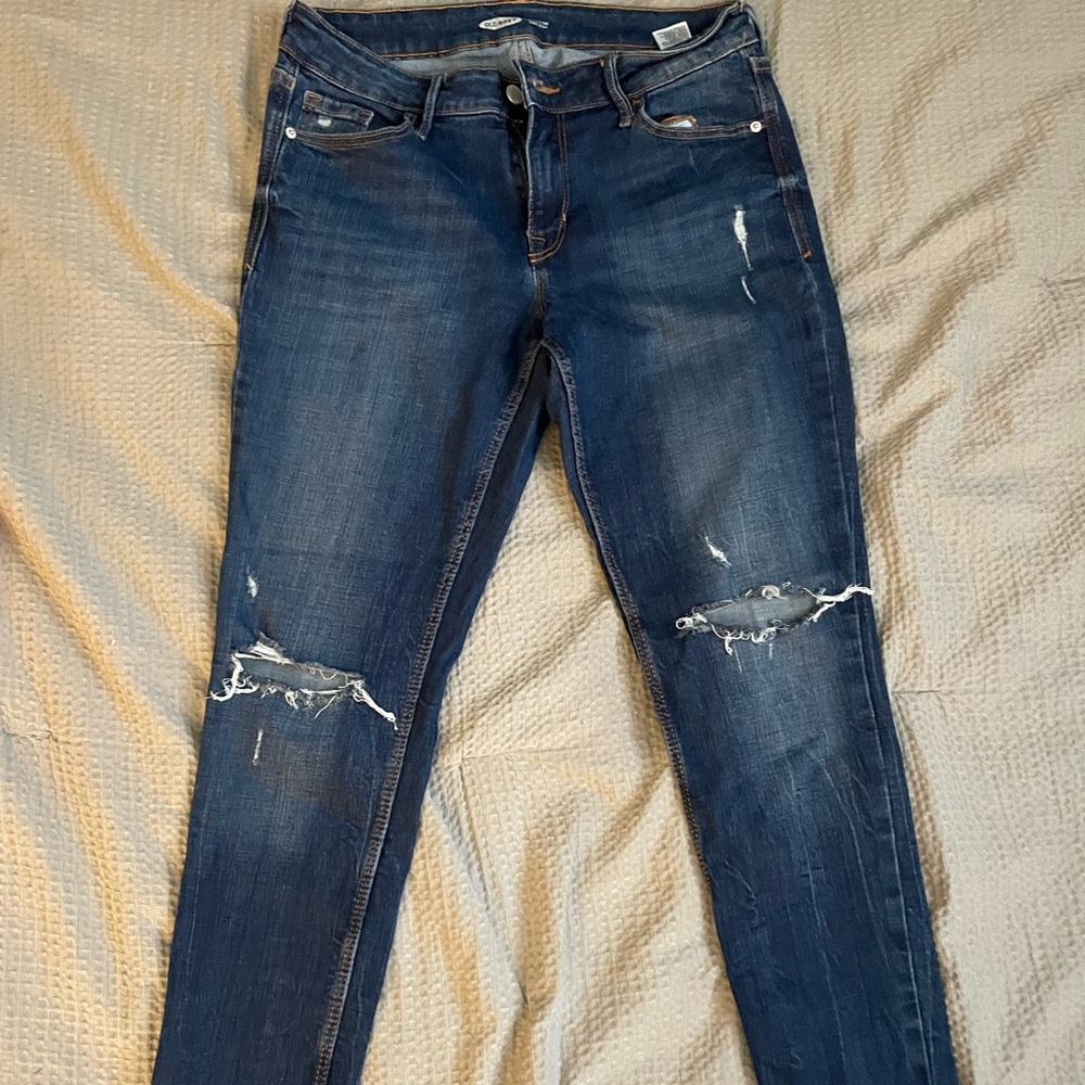 Old Navy Dark Blue Distressed Skinny Jeans